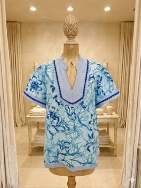 Lovesoft Floral V-Neck Blouse w/ Rick Rack Trim | 1X & 2X
